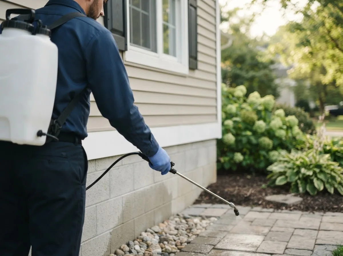 Pest control technician inspecting a home in Woosung, IL
